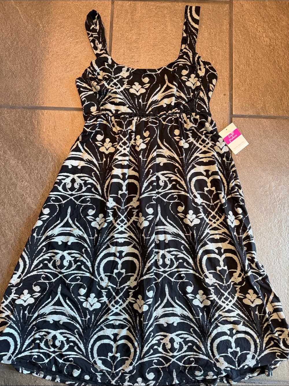 fresh produce Black and grey Damask Midi Dress